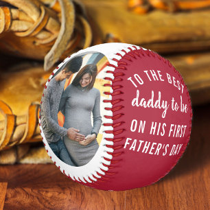 Best Daddy to Be 2 Photo First Father's Day Red Baseball