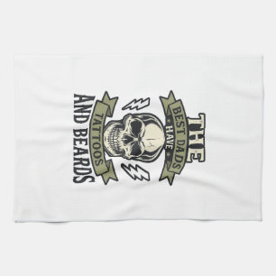 Best Dads Have Tattoos and Beards Skull Shirt_1 Kitchen Towel