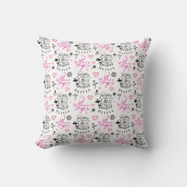 Best Daughter Birthday Custom Text Throw Pillow (Front)