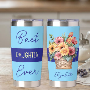 Best daughter ever gerbera flowers blue insulated tumbler