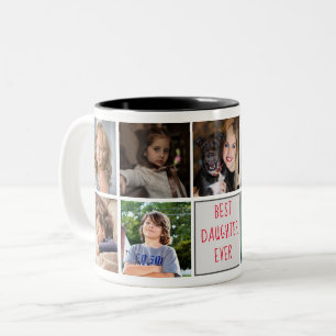 Best Daughter Ever Monogram Photo Collage Trendy Two-Tone Coffee Mug