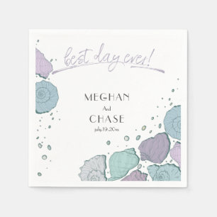Best Day Ever Beach Seashells Dusty Blue Lilac Napkin