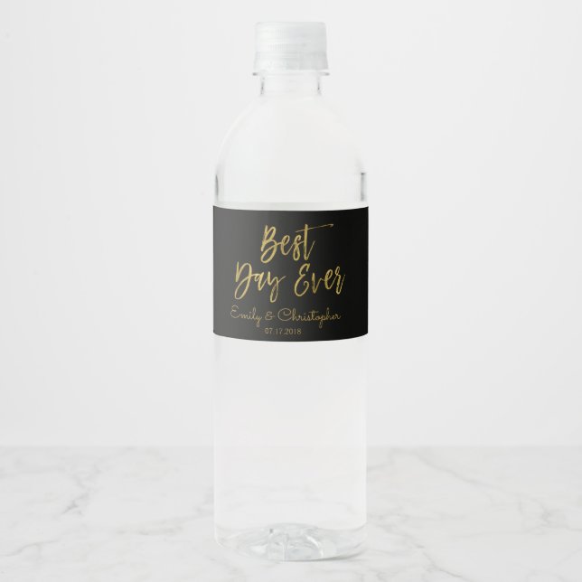 Best Day Ever Black and Gold Foil Water Bottle Label (Front)