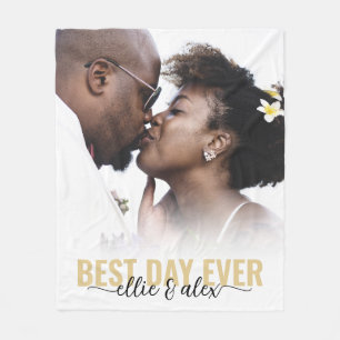 Best Day Ever Calligraphy Photo Fleece Blanket