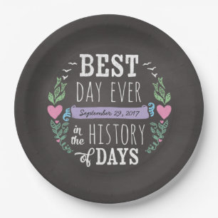 Best Day Ever Chalkboard Wedding Date Paper Plate