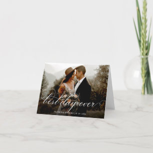 Best Day Ever Chic Script Wedding Thank You Photo Card