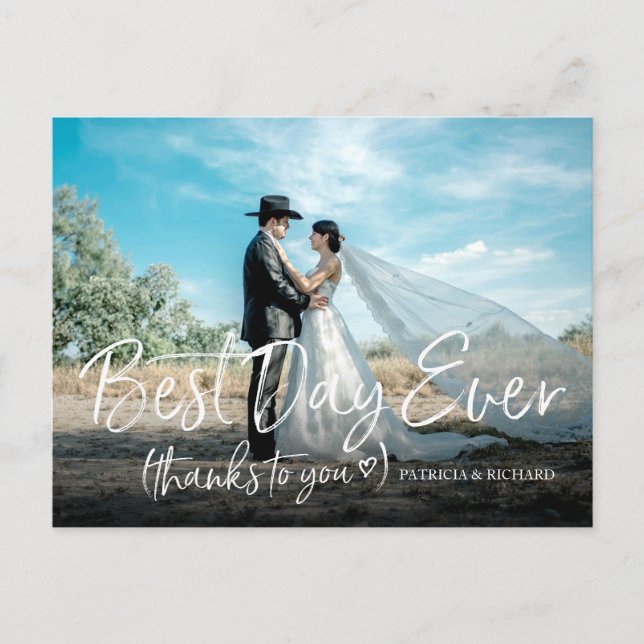 Best Day Ever Chic Wedding Thank You Photo Postcard (Front)