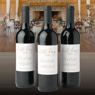 Best Day Ever Elegant Chic Gold Script Wedding Wine Label