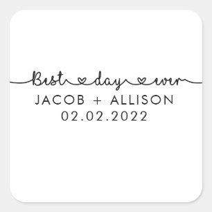 best day ever elegant chocolate wedding favour square sticker