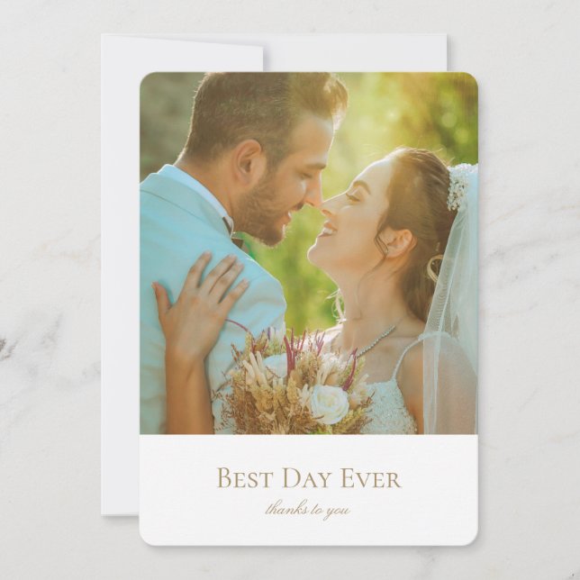 Best Day Ever Elegant Gold Photo Wedding Thank You Card (Front)