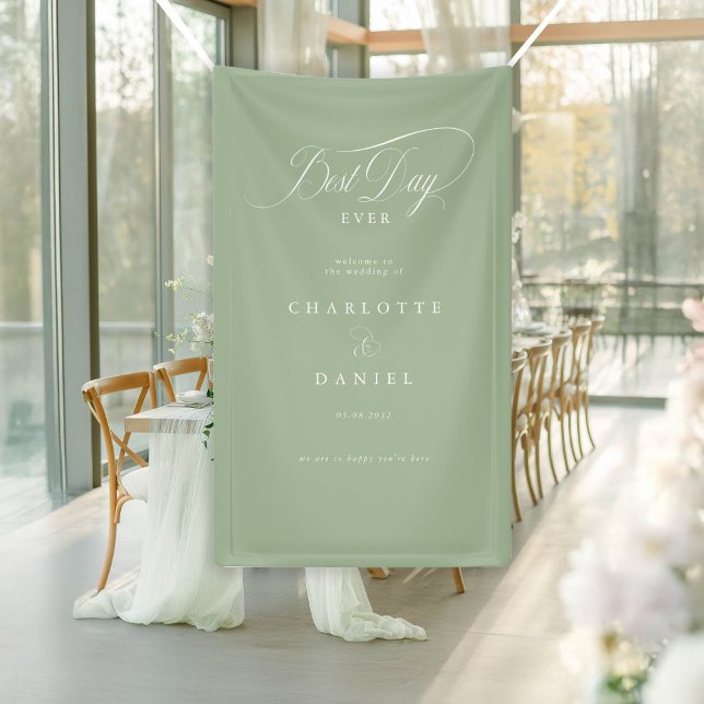 BEST DAY EVER!  Elegant, Green Wedding Banner (BEST DAY EVER! Elegant, Green, Wedding Banner with your names and date.)