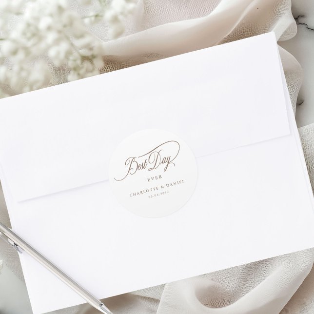 BEST DAY EVER!  Elegant, Wedding  Classic Round Sticker (Personalized BEST DAY EVER! Elegant, Wedding Classic Round Sticker)