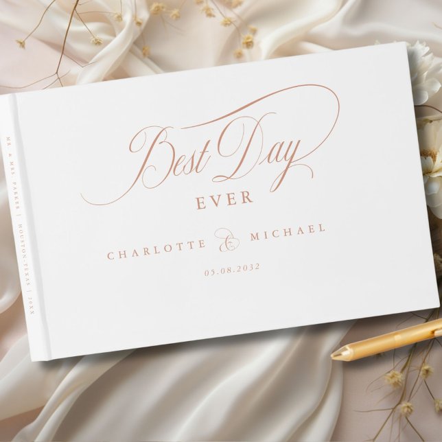 BEST DAY EVER!  Elegant, Wedding Guest Book (BEST DAY EVER! Elegant, White, Wedding Guest Book with your name and date. Scripted Font.)