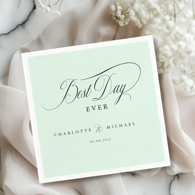 BEST DAY EVER!  Elegant, Wedding Napkin (Elegant "BEST DAY EVER" Wedding Napkins with your name and date.)