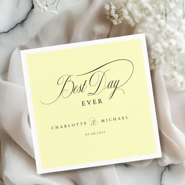 BEST DAY EVER!  Elegant, Wedding Napkin (Elegant, "BEST DAY EVER! " Wedding Napkin with your name and date.)