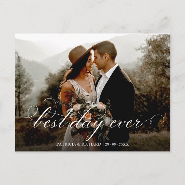Best Day Ever Elegant Wedding Thank You Photo Postcard (Front)