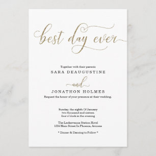 "Best Day Ever" Gold Glitter Wedding Invitation