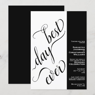 Best Day Ever Minimal 2 Pane Black & White Wedding Invitation