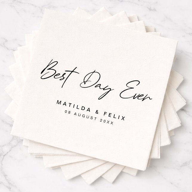 Best Day Ever | Minimalist White Wedding Day Napkin (Best Day Ever wedding napkins with clean modern typography for a stylish celebration)
