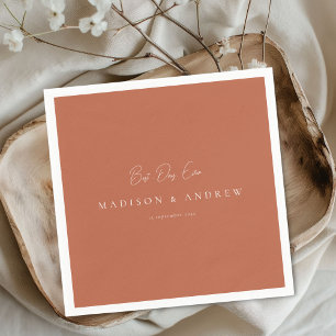 BEST DAY EVER! Modern Minimal Orange-BrownWedding Napkin