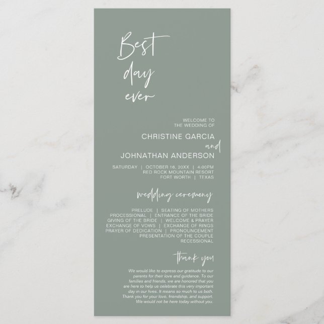 Best day ever, Modern Minimalist Light Sage Green  Program (Front)