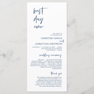 Best day ever, Modern Navy Blue Wedding Program