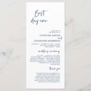 Best day ever, Modern Navy Blue Wedding Program