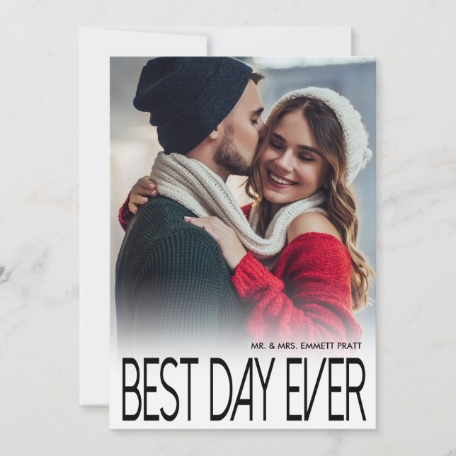 Best Day Ever Modern Photo Wedding Thank You Card (Front)