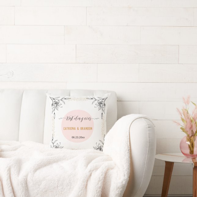 Best Day Ever Modern Pink Black Flower Gold Dots Throw Pillow (Couch)