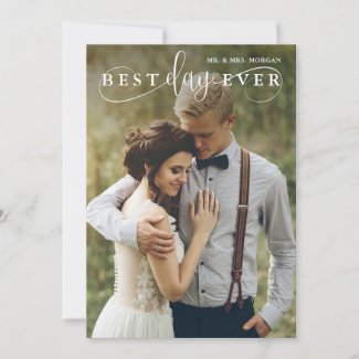 Best Day Ever Modern Wedding Photo Thank You