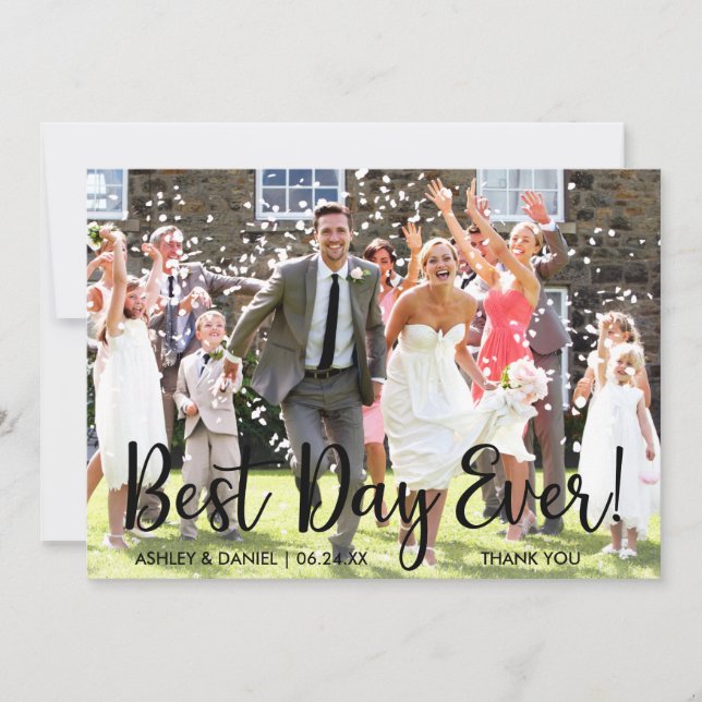 Best Day Ever Modern Wedding Thank You Card (Front)