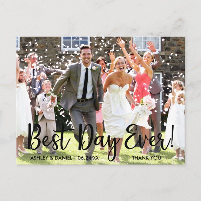 Best Day Ever Modern Wedding Thank You Postcard (Front)