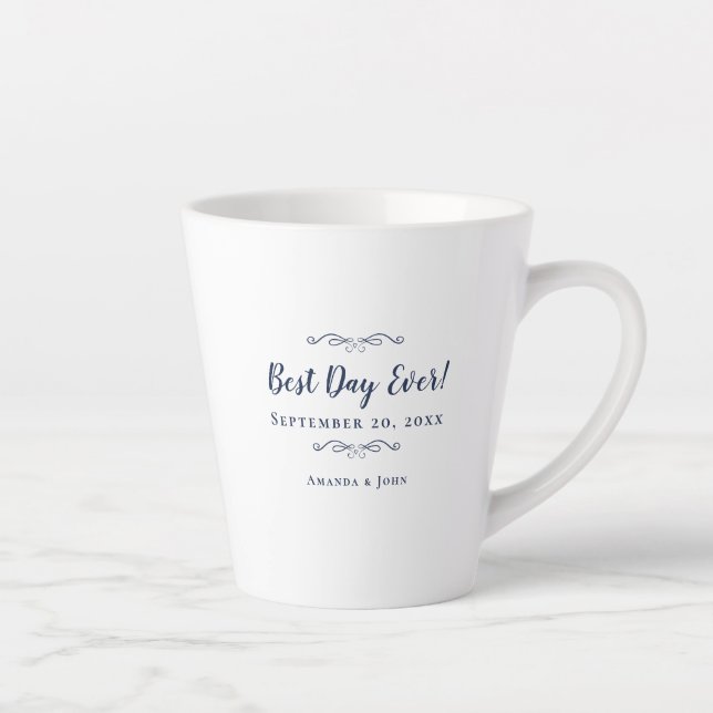 Best Day Ever Navy Blue Elegant Wedding Reception Latte Mug (Right)