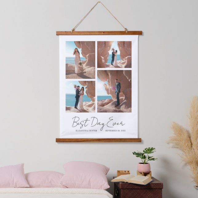 Best Day Ever Newlyweds Wedding 4 Photo Collage Hanging Tapestry (Bedroom)
