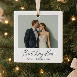 Best Day Ever Personalized Wedding Photo Newlywed Ceramic Ornament