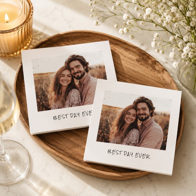 Best Day Ever Photo Wedding Personalized Retro Napkin (Creator Uploaded)