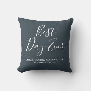 Best Day Ever Rose Charcoal Grey Wedding Throw Pillow