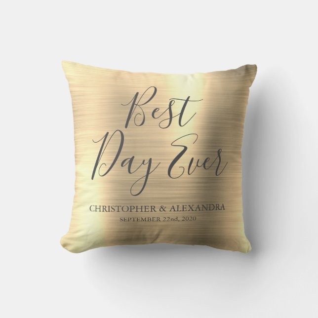 Best Day Ever Rose Gold Metallic Wedding Throw Pillow (Front)