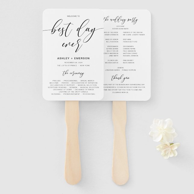 Best Day Ever Rustic Wedding Program Hand Fans (Front and Back)
