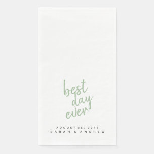 Best Day Ever Sage Green Wedding Hand Towel Napkin