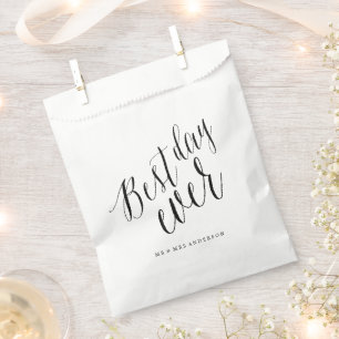 Best Day Ever Script Chic Calligraphy Name Wedding Favour Bag