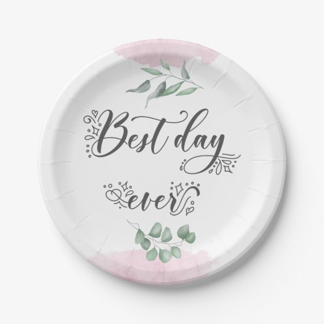 Best Day Ever Script Modern Wedding Paper Plate (Front)