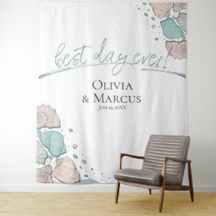 Best Day Ever Seashell Coral Photo Backdrop Tapestry