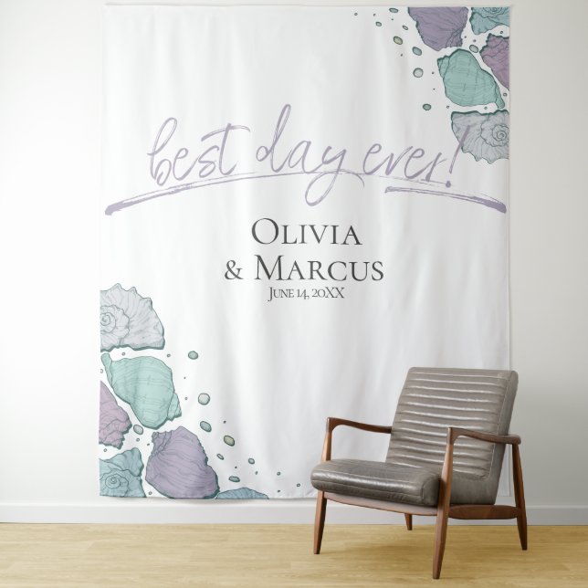 Best Day Ever Seashell Lilac Photo Backdrop Tapestry (In Situ)
