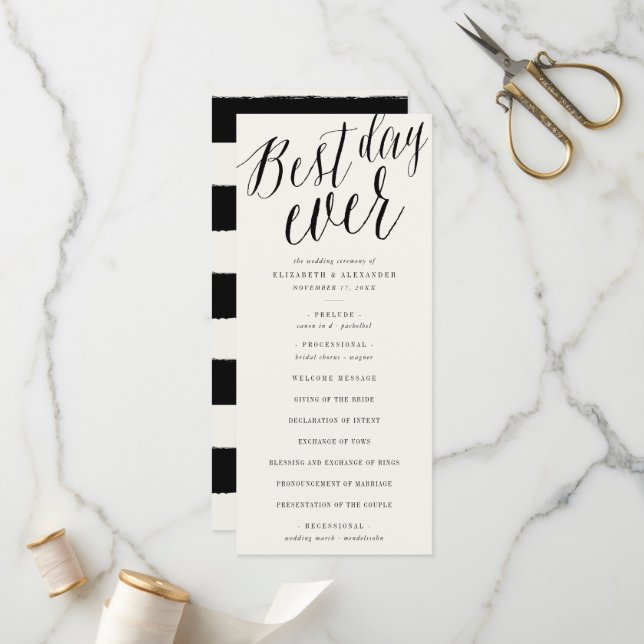Best Day Ever Simple Script Calligraphy Wedding Program (Front/Back In Situ)