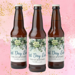 Best Day Ever Succulent Wedding Floral Botanical Beer Bottle Label