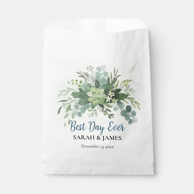 Best Day Ever Succulent Wedding Floral Botanical  Favour Bag (Front)