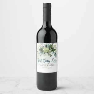 Best Day Ever Succulent Wedding Floral Botanical Wine Label