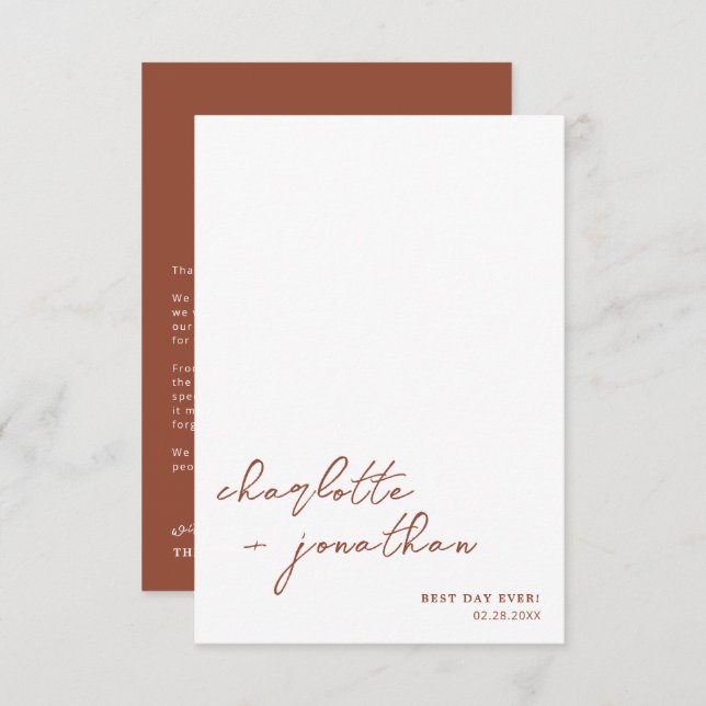 Best Day Ever Terracotta Script Photo Wedding Thank You Card (Front/Back)