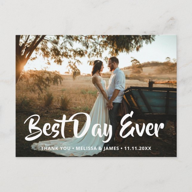 Best Day Ever Thank You Bold Script Wedding Photo Postcard (Front)
